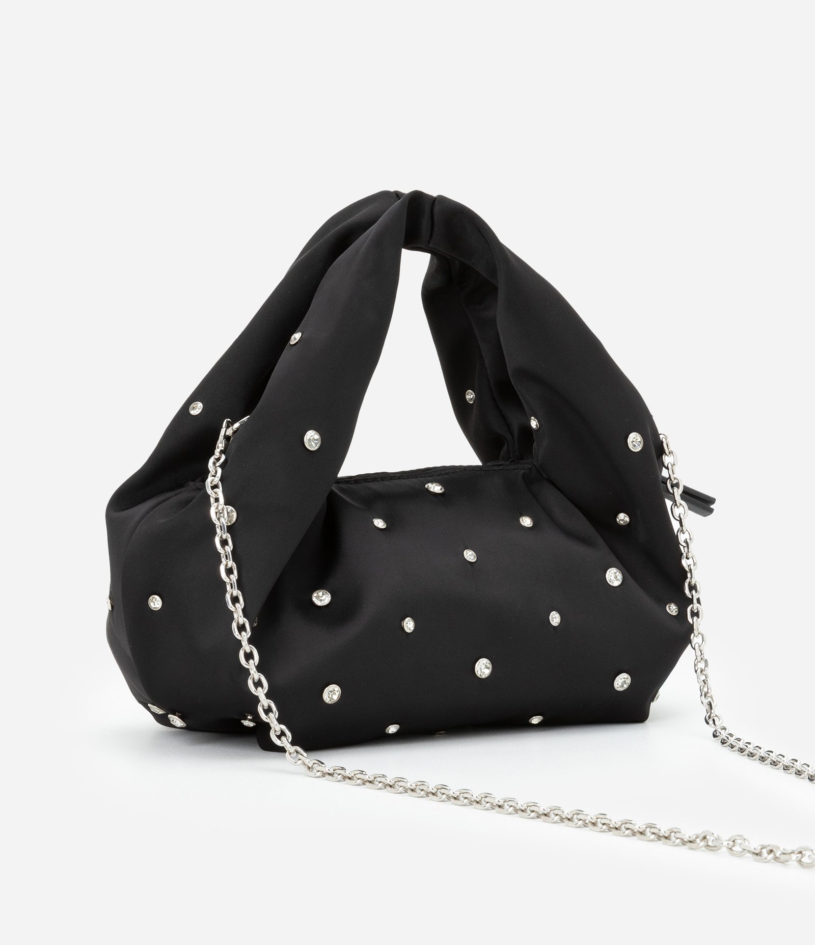 Bolsa Mini Hobo com Alça Corrente Transversal e Strass Preto 4