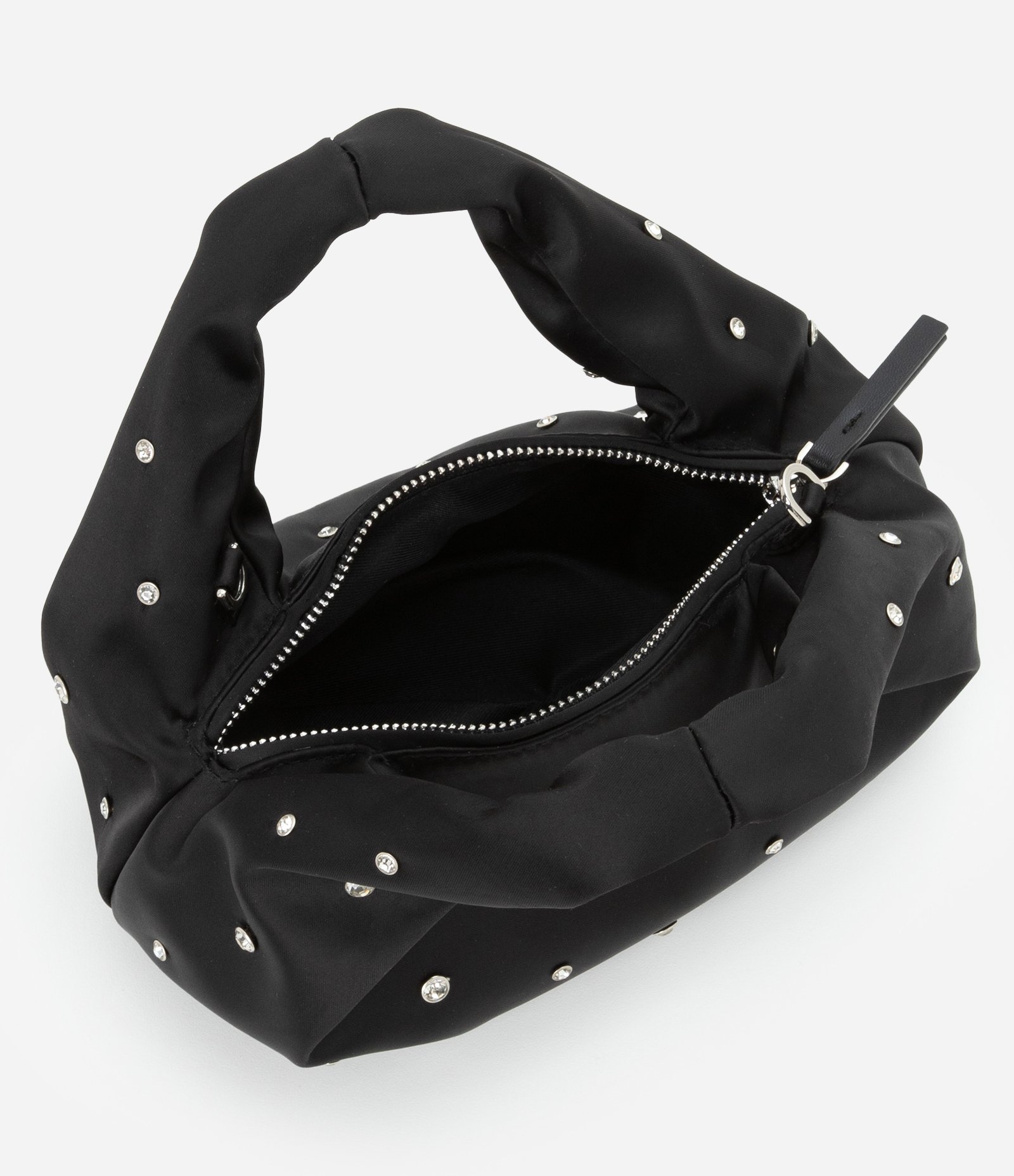 Bolsa Mini Hobo com Alça Corrente Transversal e Strass Preto 5