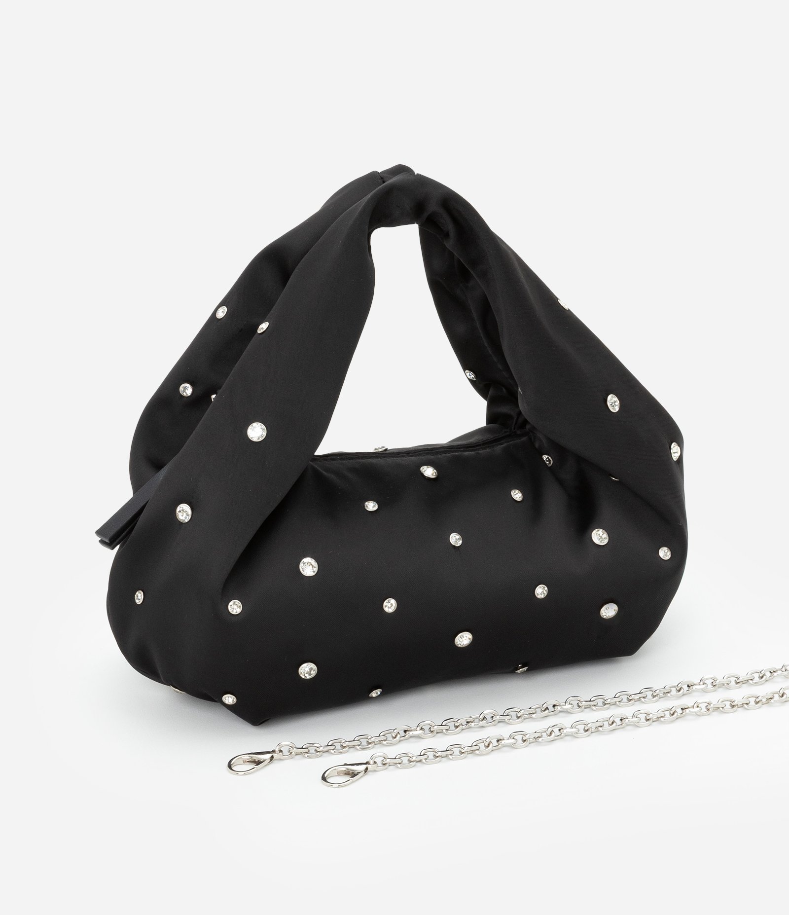 Bolsa Mini Hobo com Alça Corrente Transversal e Strass Preto 7