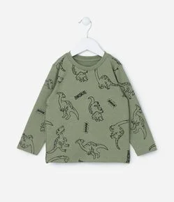 Camiseta Infantil em Suedine com Estampa Dinos - Tam 1 a 6 Anos