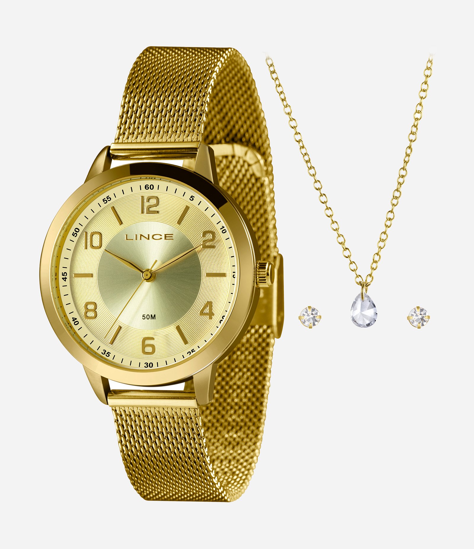 Kit Relógio Analógico Feminino Lince  Dourado 1