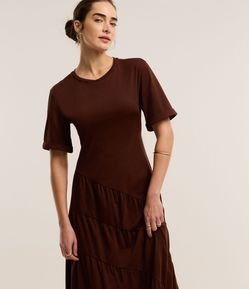 Vestido Evasê Midi em Algodão com Recorte Espiral