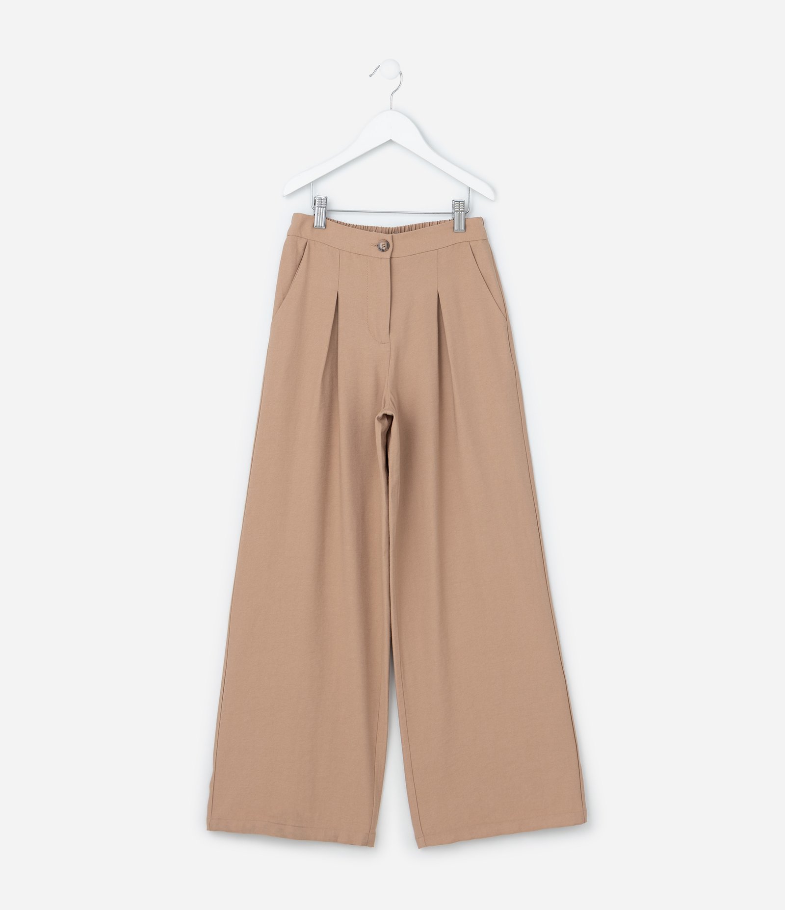 Calça Wide Leg Infantil em Alfaiataria com Pregas - Tam 5 a 14 Anos Marrom 1