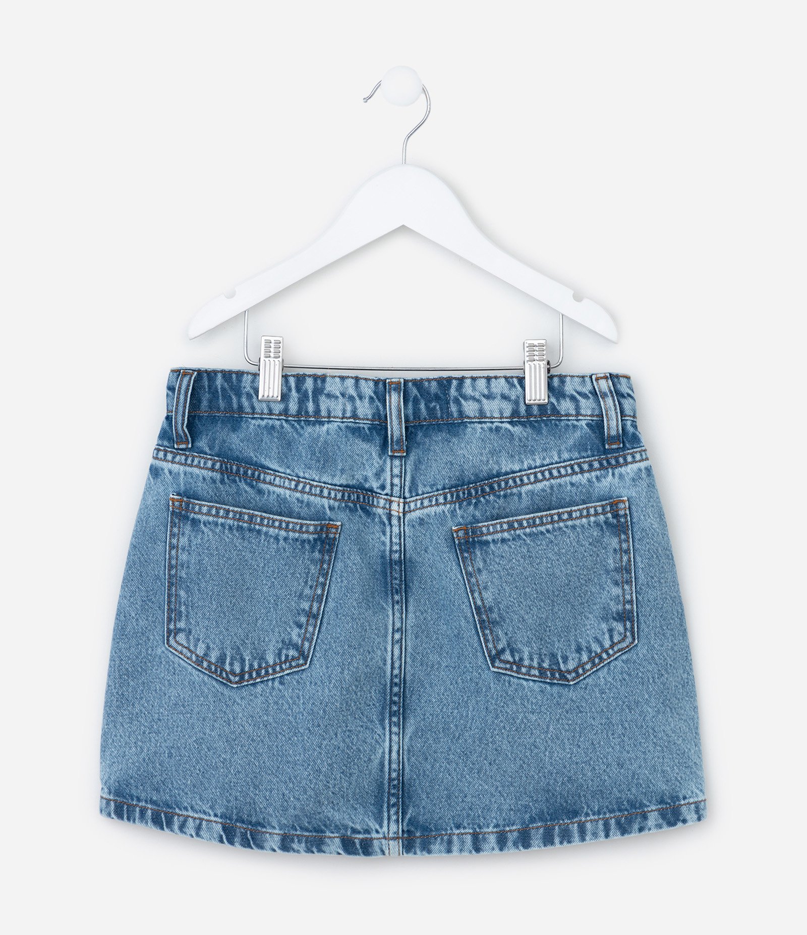 Saia Infantil em Jeans com Bordado de Flores - Tam 5 a 14 Anos Azul 2