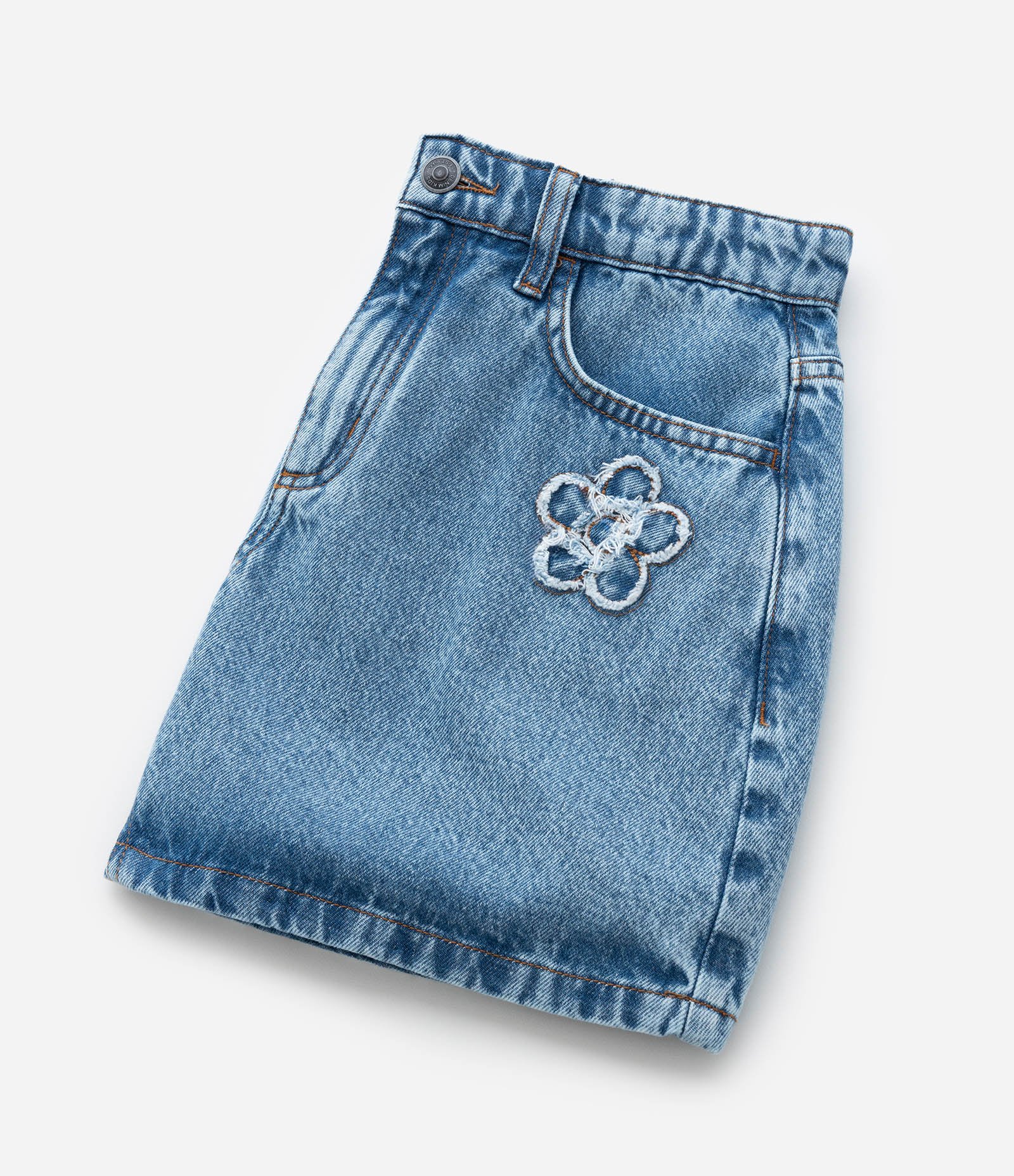 Saia Infantil em Jeans com Bordado de Flores - Tam 5 a 14 Anos Azul 6
