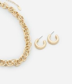 Conjunto de Colar Curto em Elos com Brinco Argola Bold Martelada