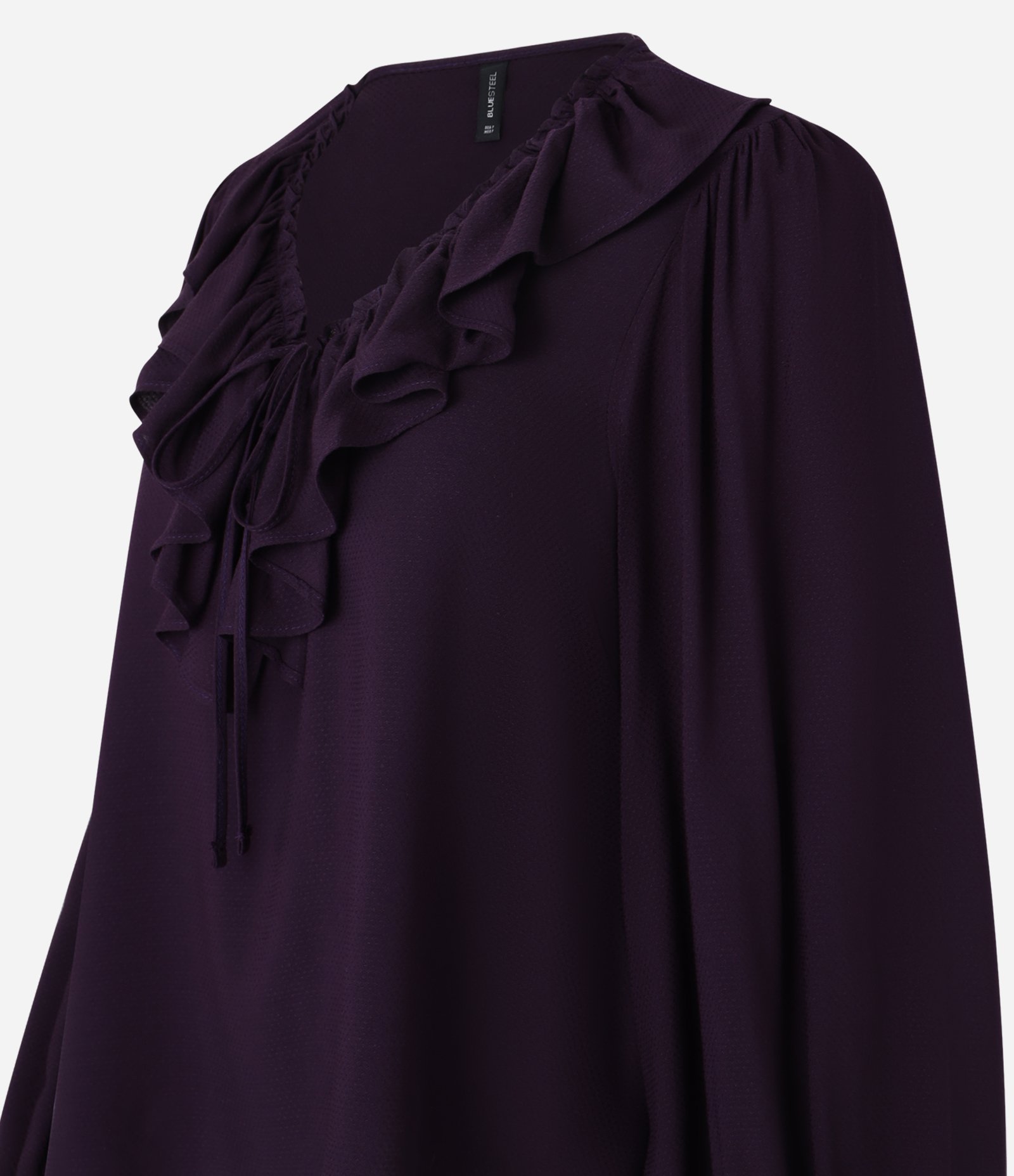 Blusa Bata em Viscose com Babados e Amarração no Busto Roxo 6