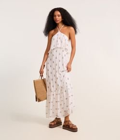 Vestido Longo Boho em Chiffon com Babado e Estampa Paisley