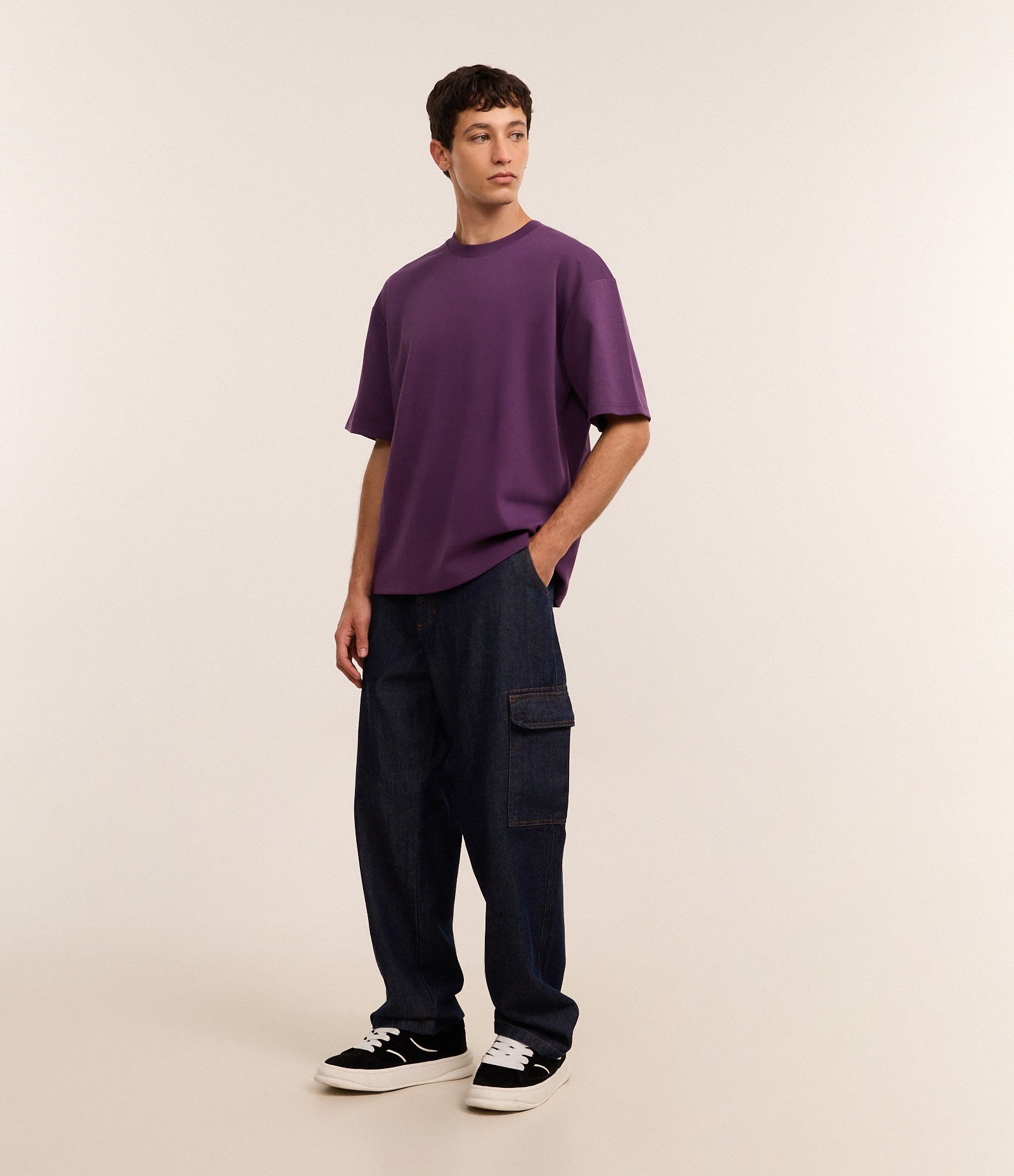 Calça Jeans Baggy com Bolsos Cargo Azul 1