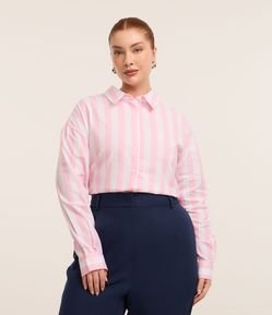 Camisa em Tricoline com Listras Curve & Plus Size