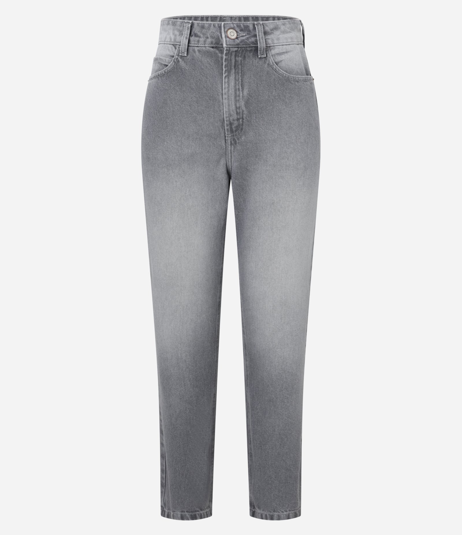 Calça Mom Jeans com Cintura Alta e Lavagem Dirty Cinza 6