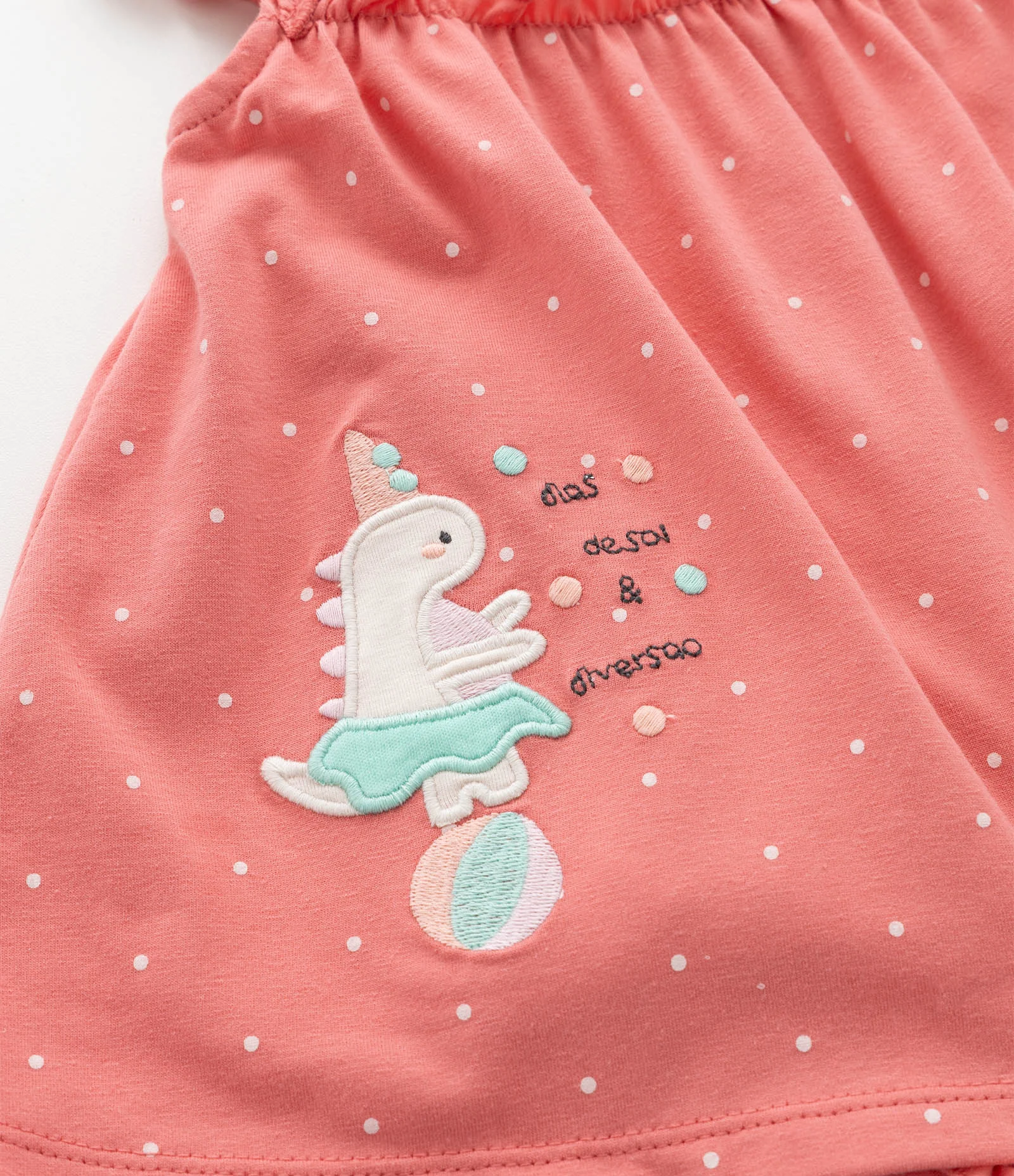 Vestido Body Infantil com Estampa Poá e Bordado de Unicórnio - Tam 0 a 18 meses Laranja 8