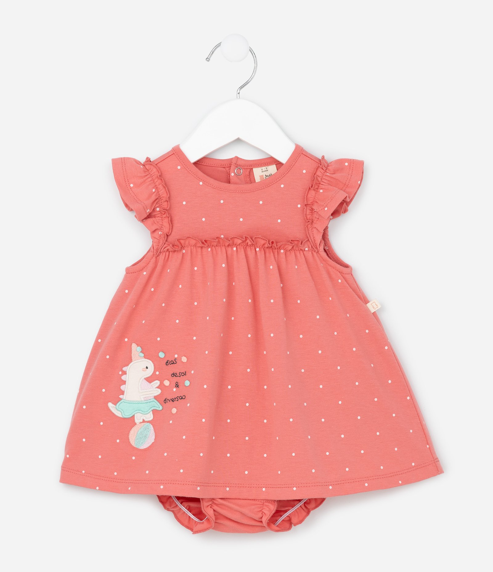 Vestido Body Infantil com Estampa Poá e Bordado de Unicórnio - Tam 0 a 18 meses Laranja 1