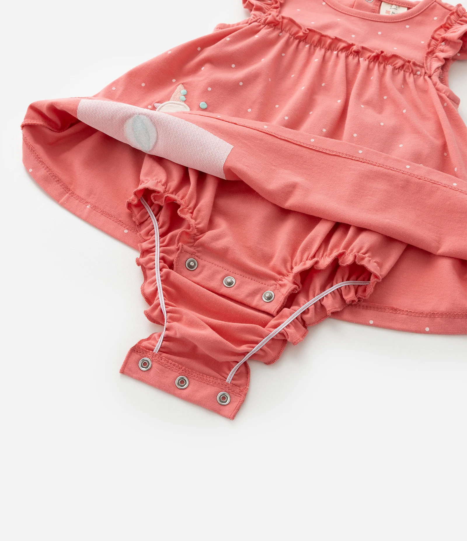 Vestido Body Infantil com Estampa Poá e Bordado de Unicórnio - Tam 0 a 18 meses Laranja 5