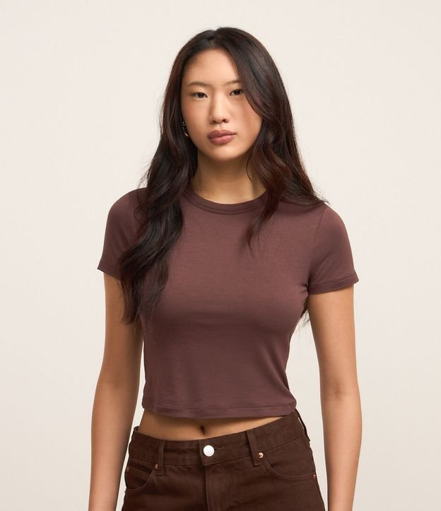 Blusa Cropped Básica em Ribana com Manga Curta
