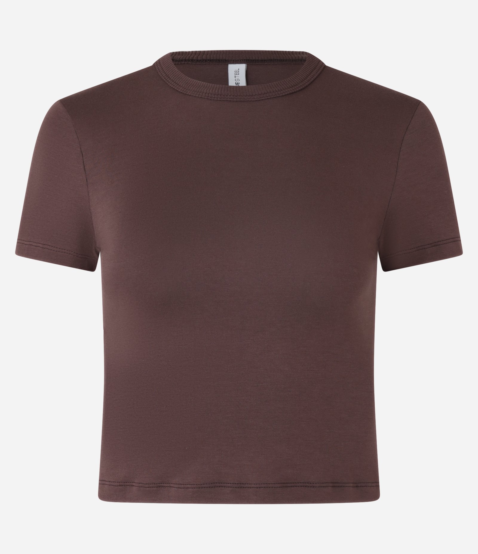 Blusa Cropped Básica em Ribana com Manga Curta Marrom 5