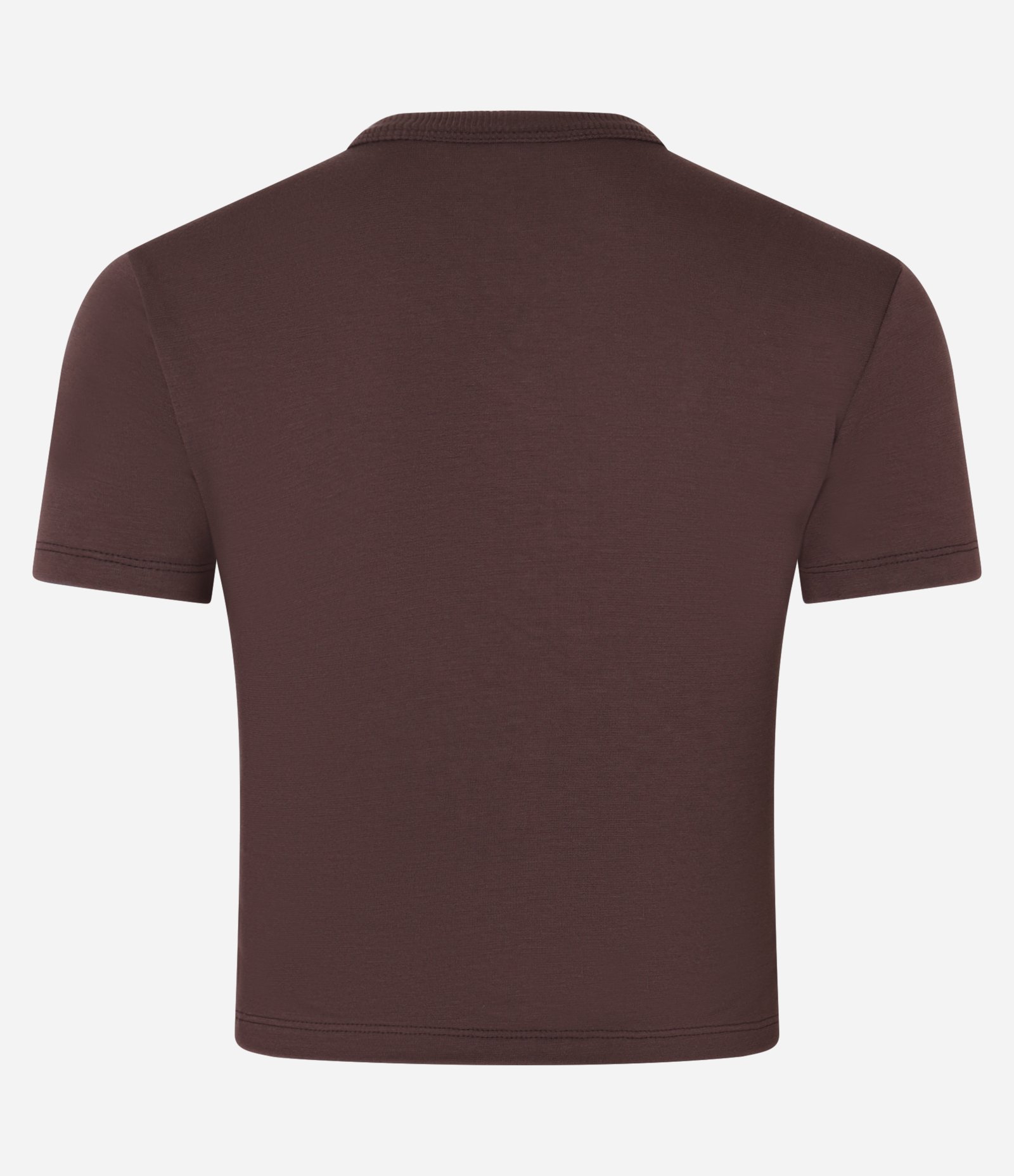 Blusa Cropped Básica em Ribana com Manga Curta Marrom 6