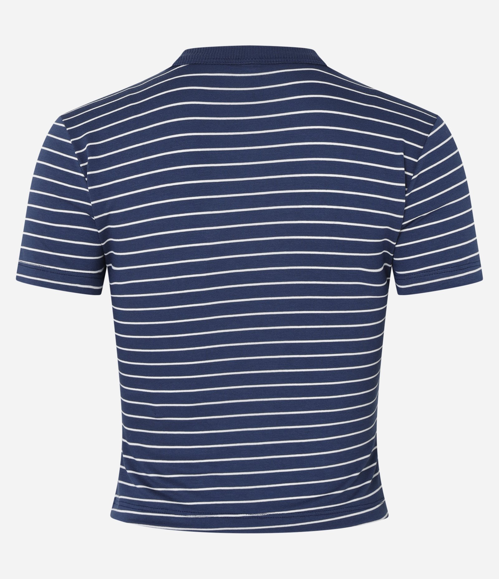 Blusa Cropped em Ribana Básica Listrada Azul Marinho 7