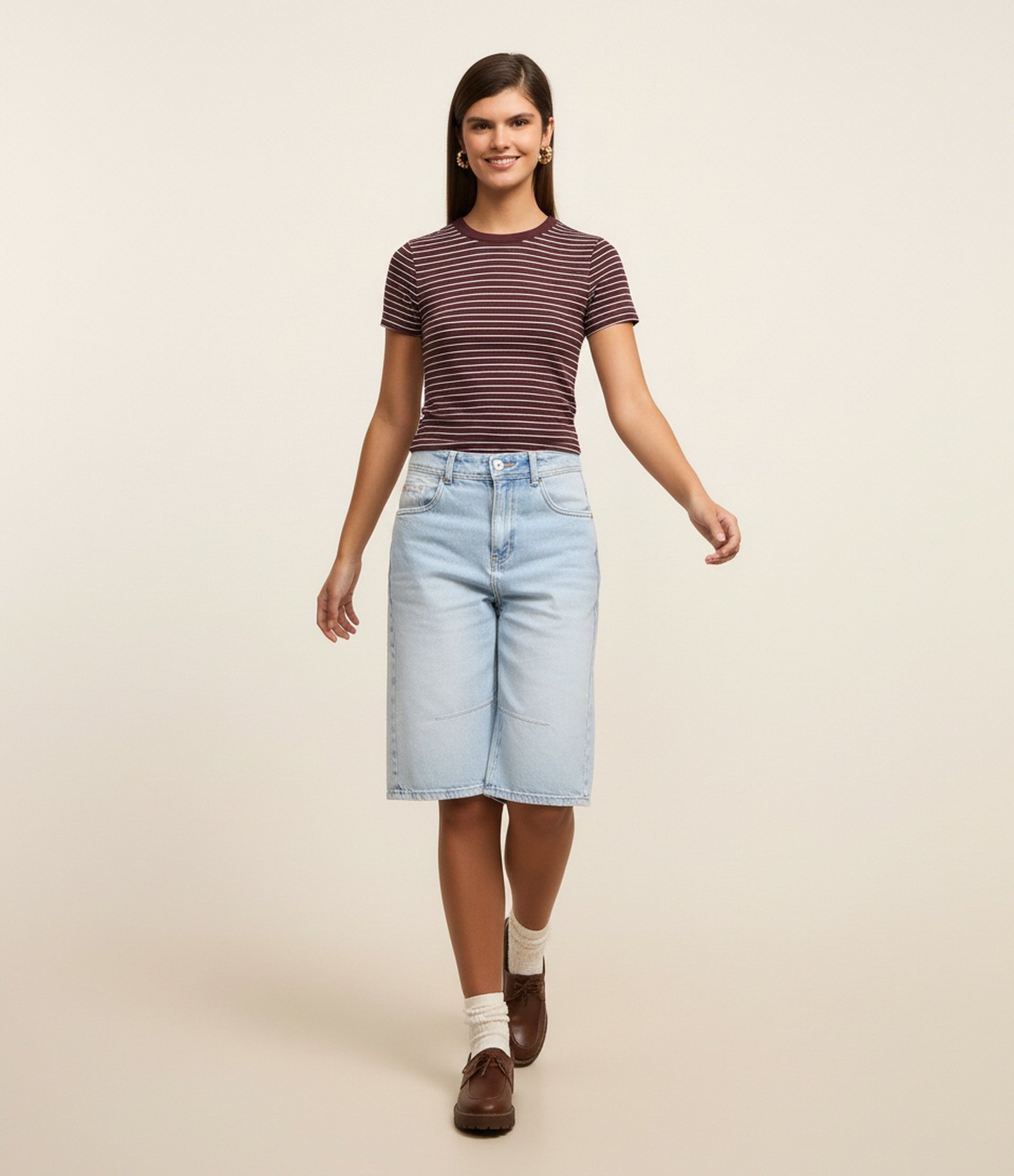 Blusa Cropped em Ribana Básica Listrada Vinho 5
