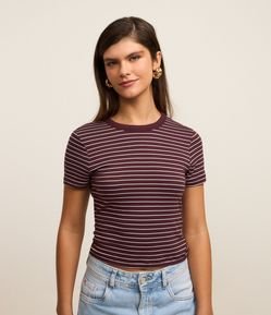 Blusa Cropped em Ribana Básica Listrada
