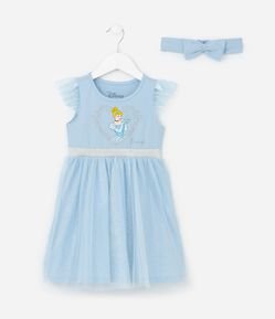 Vestido Infantil em Tule com Estampa Cinderela - Tam 1 a 6  Anos
