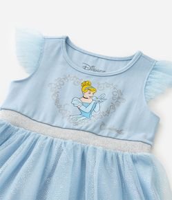 Vestido Infantil em Tule com Estampa Cinderela - Tam 1 a 6  Anos
