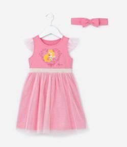 Vestido Infantil em Tule com Estampa Aurora - Tam1 a 6 Anos