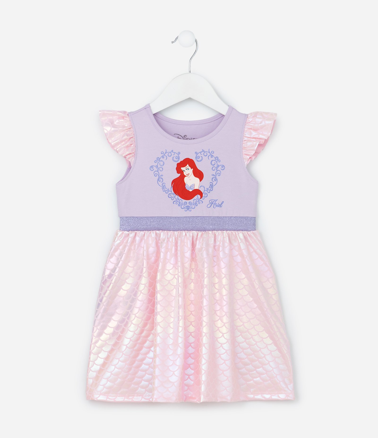 Vestido Infantil com Estampa Ariel Holográfico - Tam 1 a 6 Anos Lilás/Rosa 2