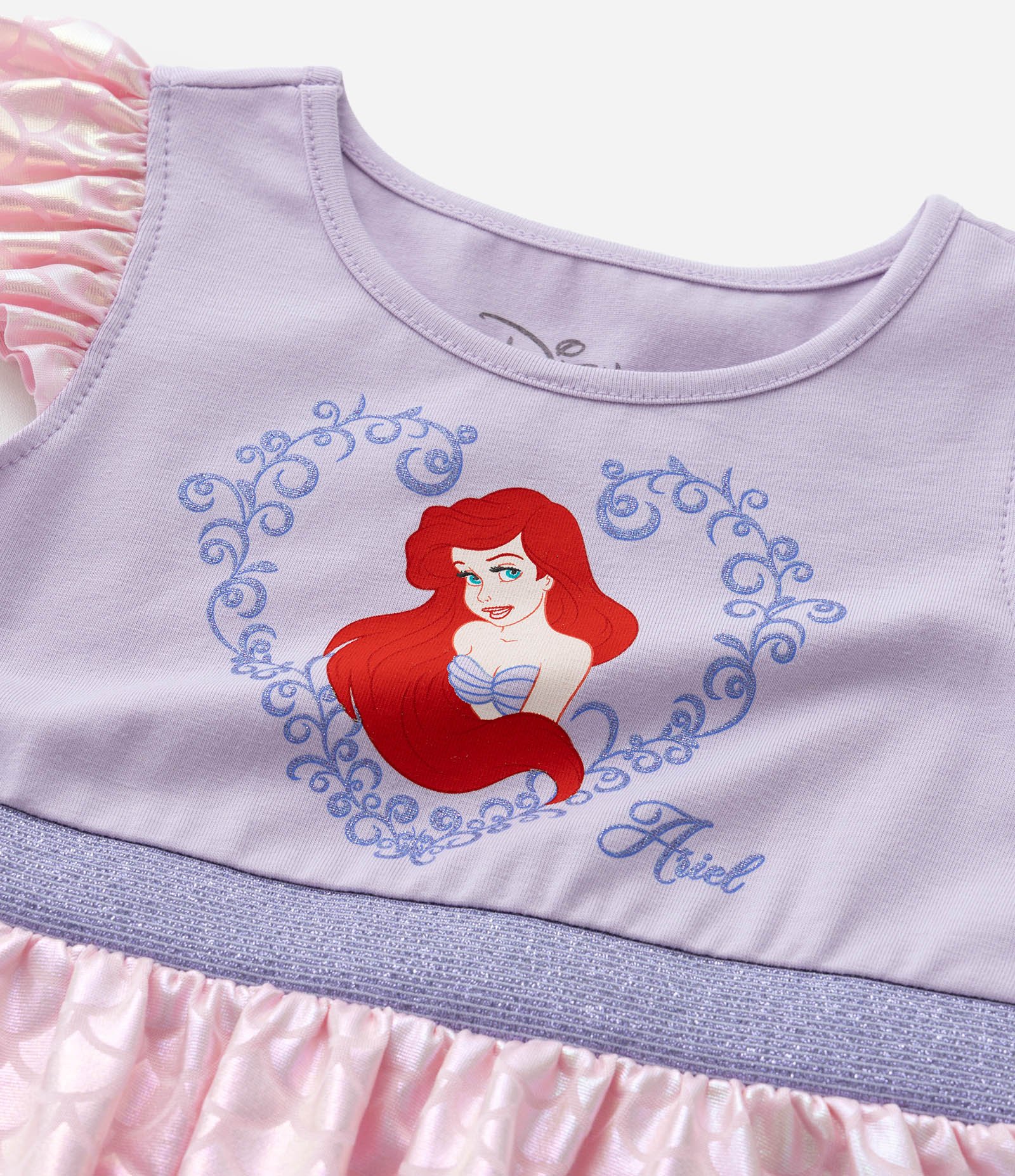Vestido Infantil com Estampa Ariel Holográfico - Tam 1 a 6 Anos Lilás/Rosa 6