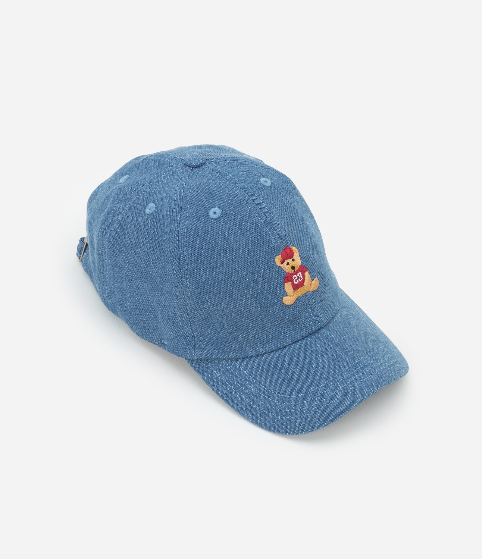 Boné Aba Curva em Jeans com Bordado Ursinho Azul 2