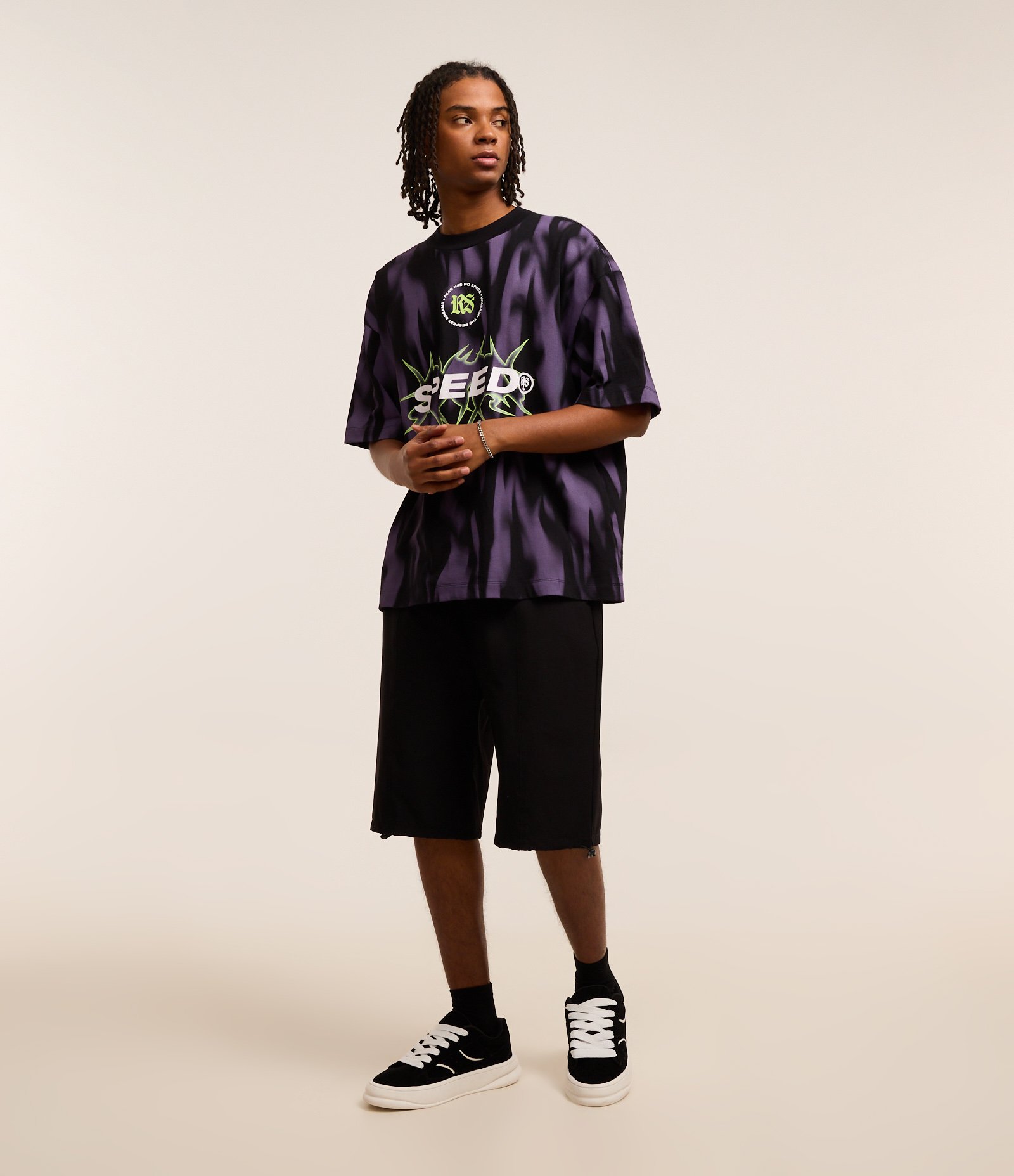 Camiseta Oversized em Algodão com Estampa Tribal "Speed" Preto 3