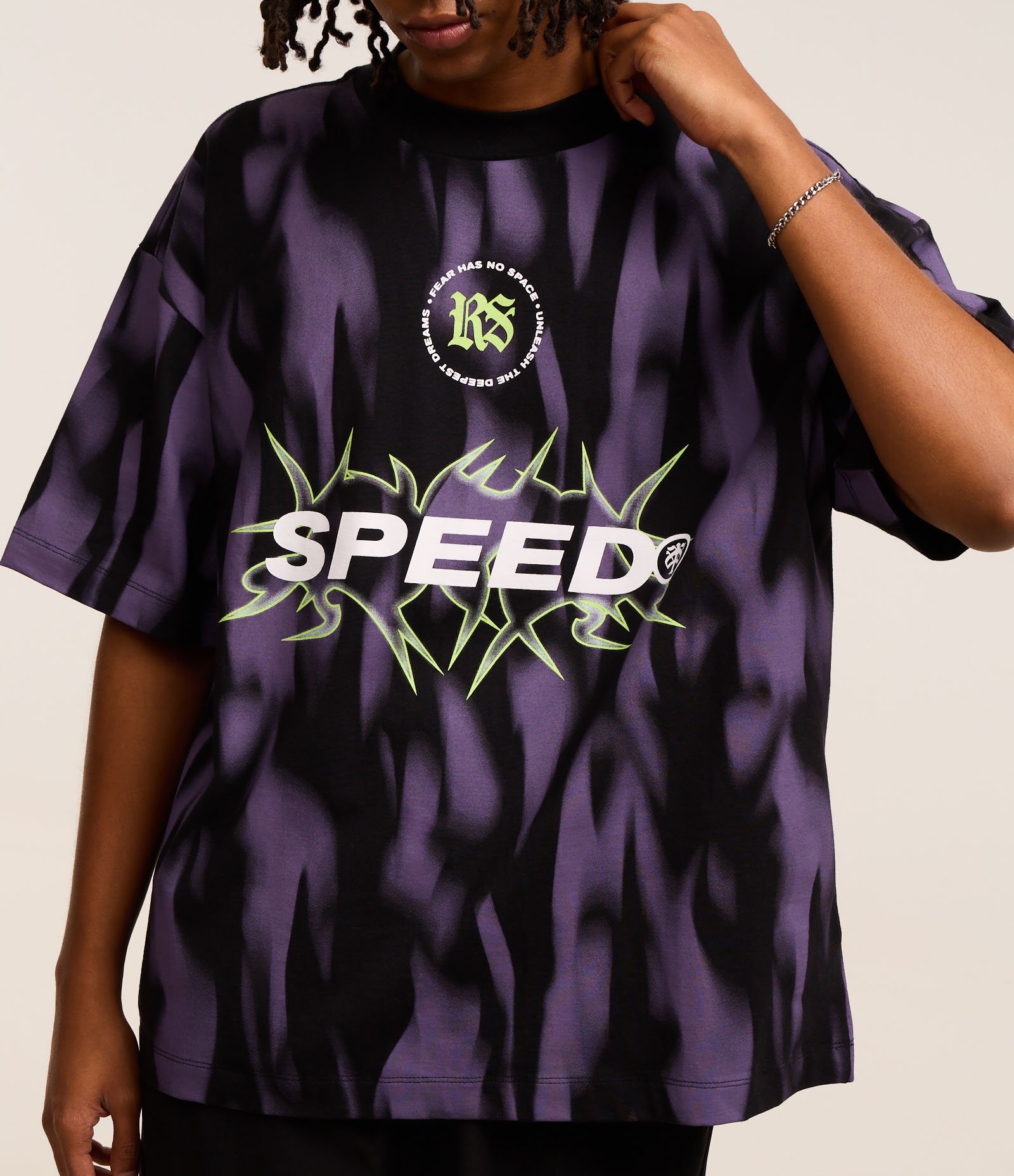 Camiseta Oversized em Algodão com Estampa Tribal "Speed" Preto 5