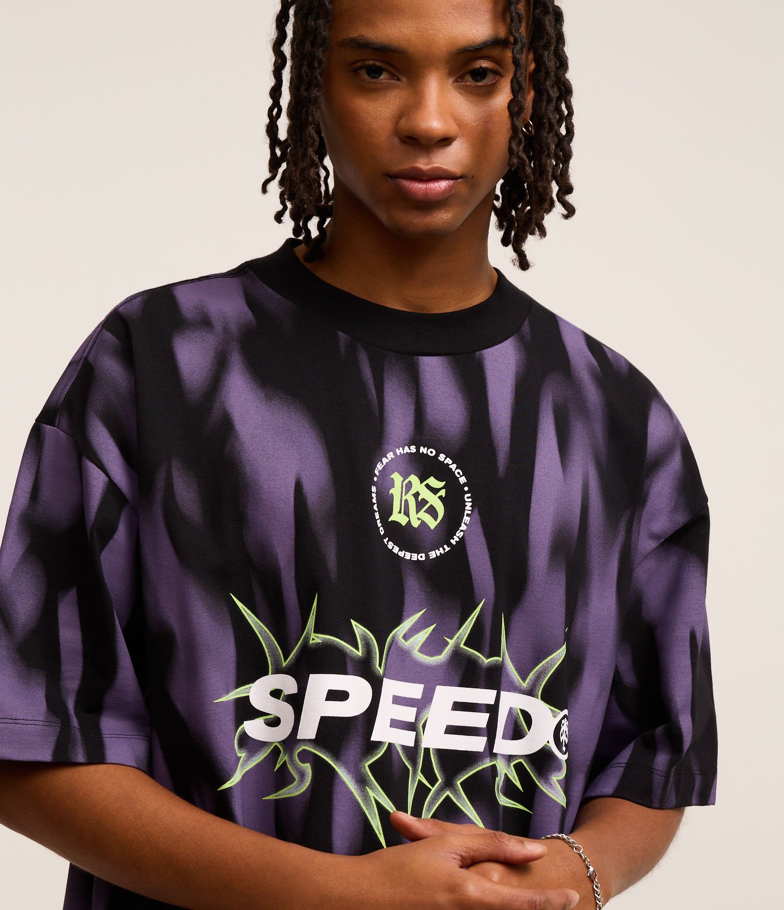 Camiseta Oversized em Algodão com Estampa Tribal "Speed" Preto 6
