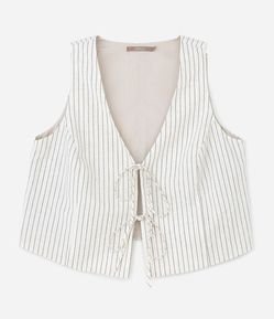 Blusa Colete em Viscolinho Listrado com Amarrações Frontais Curve & Plus Size