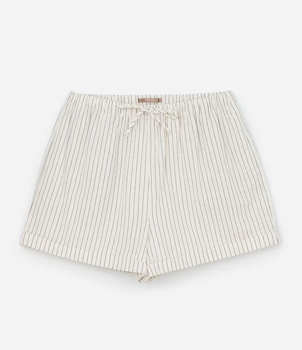Short em Viscolinho Listrado com Amarração na Cintura e Bolsos Curve & Plus Size