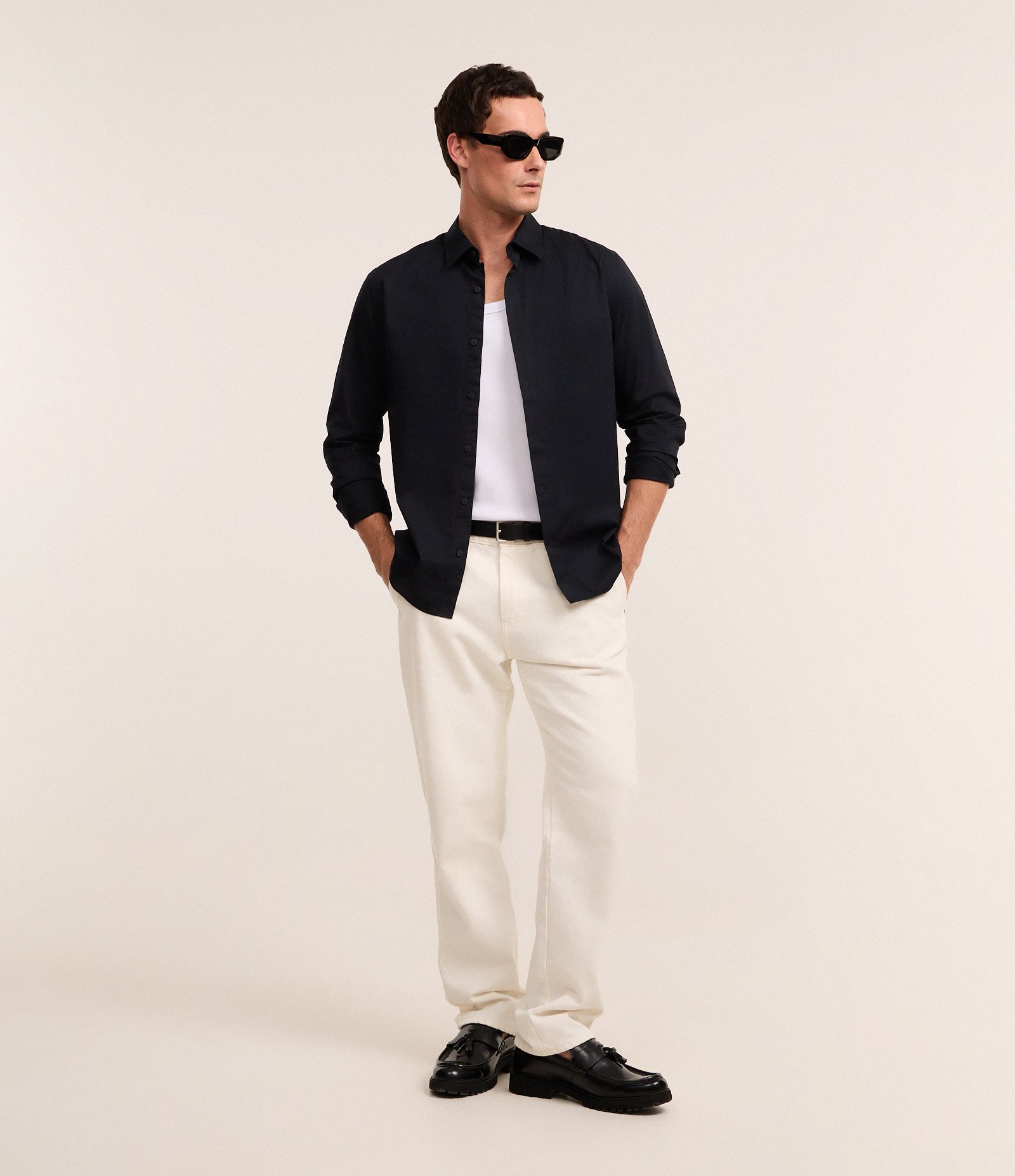 Camisa Regular em Sarja Amaciada Preto 2