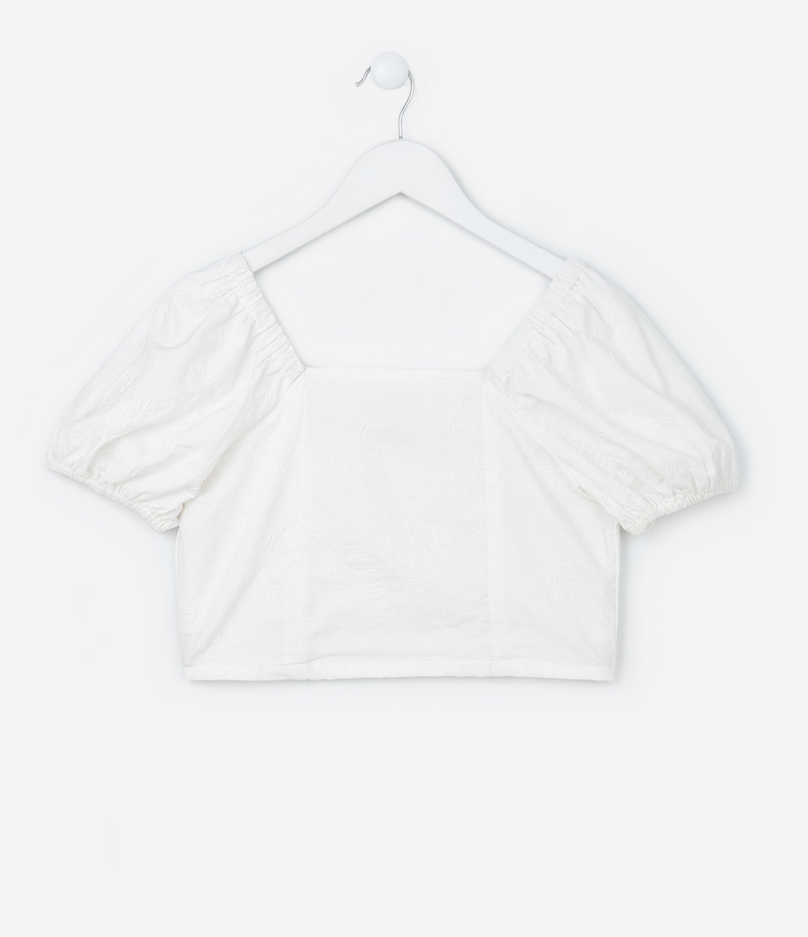 Blusa Infantil Cropped Em Tricoline Bordada – Tam 5 A 14 Anos Off White 1