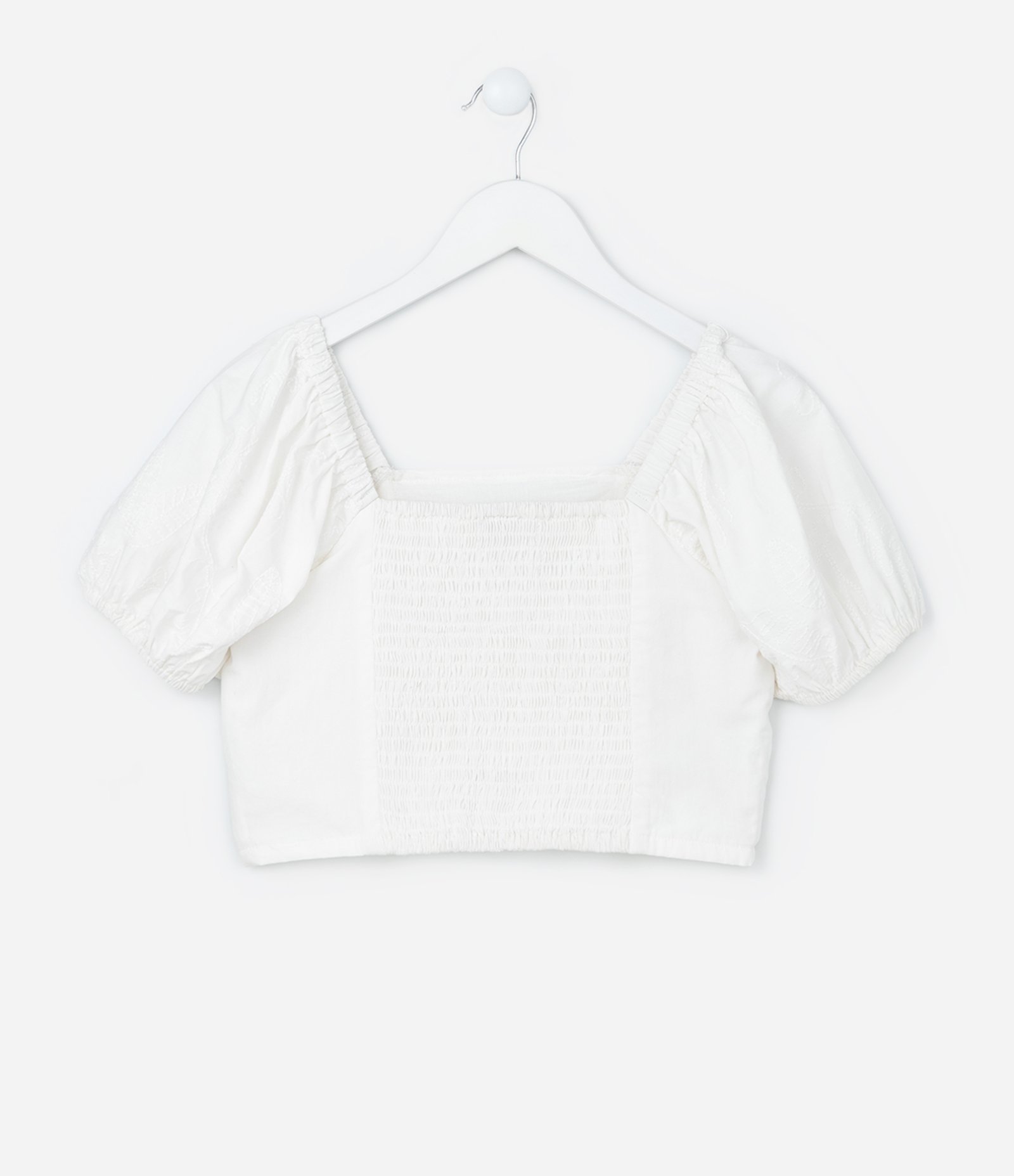 Blusa Infantil Cropped Em Tricoline Bordada – Tam 5 A 14 Anos Off White 2
