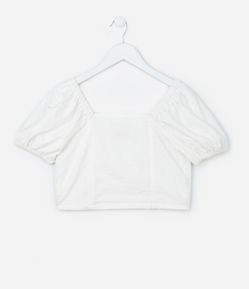 Blusa Infantil Cropped Em Tricoline Bordada – Tam 5 A 14 Anos
