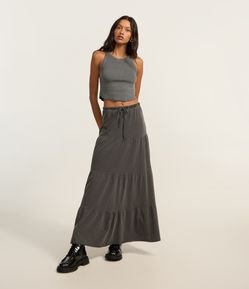 Saia Evasê New Midi em Algodão Estonado com Babados