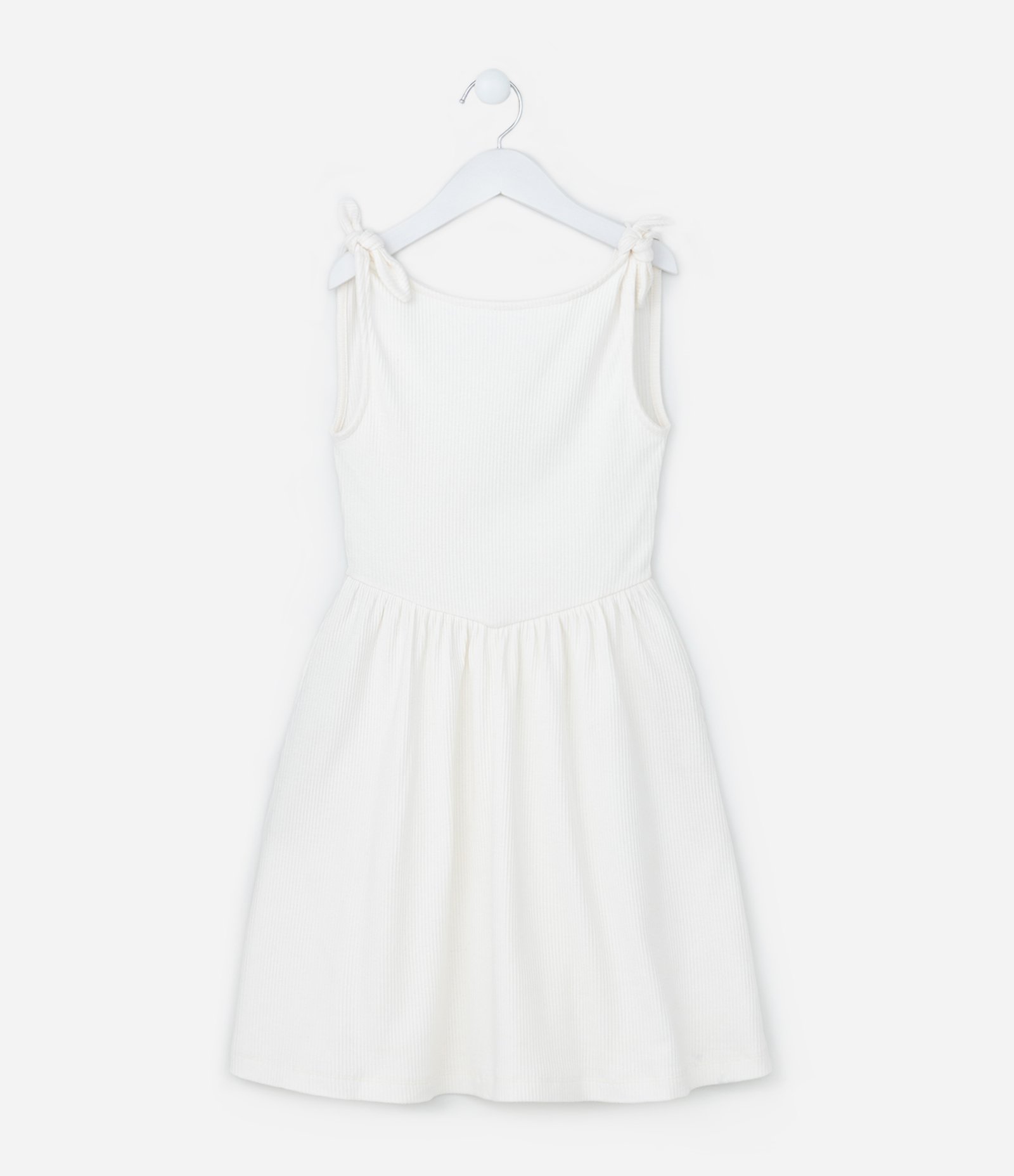 Vestido Infantil em Ribana com Amarração - Tam 5 a 14 Anos Branco 1