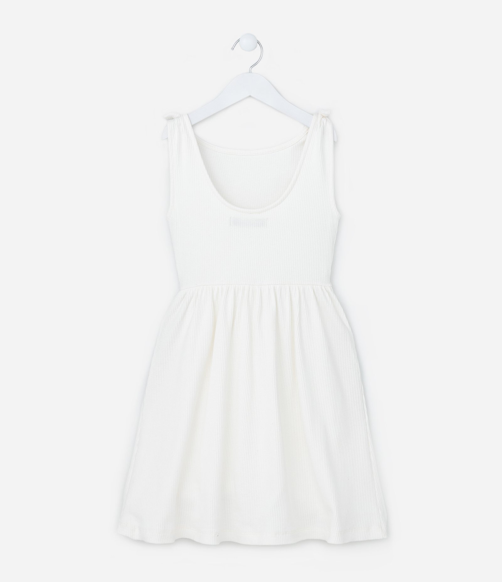 Vestido Infantil em Ribana com Amarração - Tam 5 a 14 Anos Branco 2