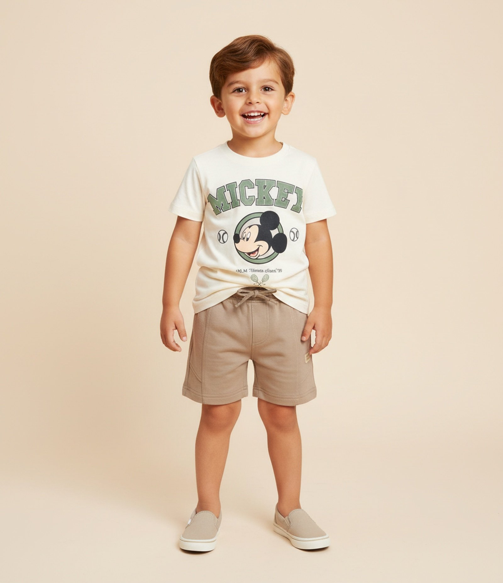 Camiseta Infantil em Algodão com Estampa do Mickey Tenista - Tam 1 a 6 Anos Off White 1