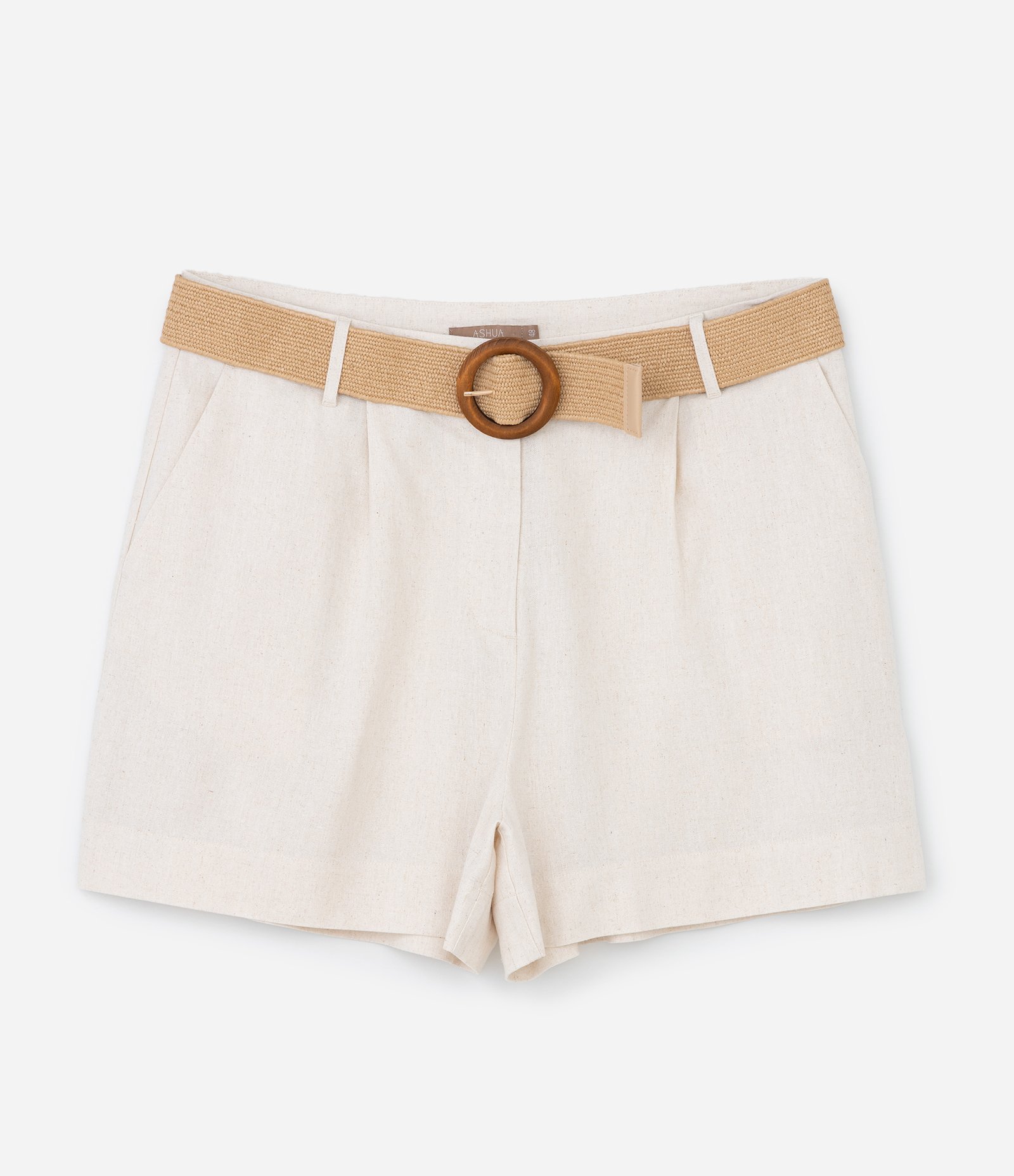 Short em Viscolinho com Cinto Efeito Ráfia Curve & Plus Size Off White 5