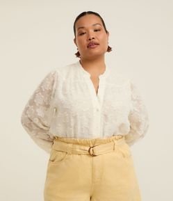 Camisa em Chiffon com Efeito Devorê e Pelinhos Curve & Plus Size