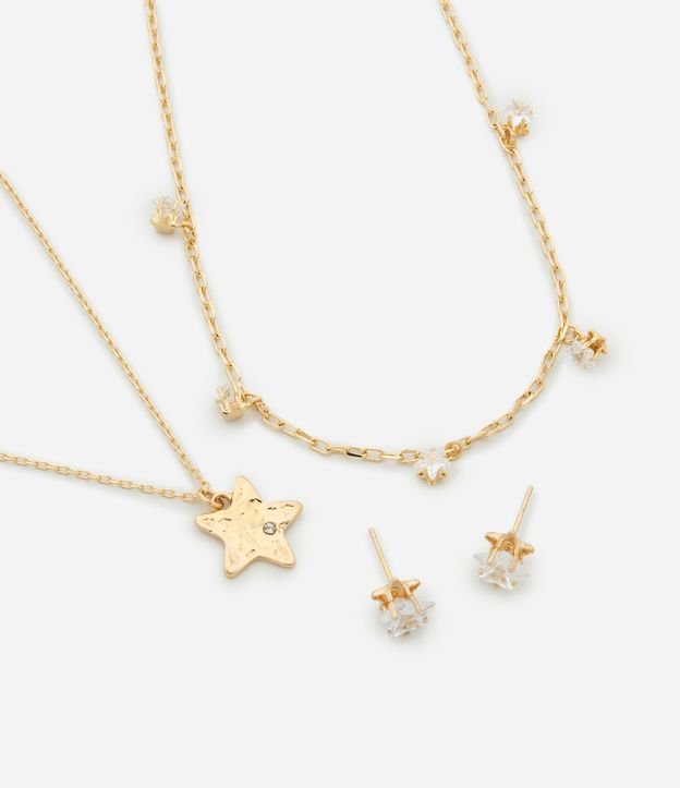 Conjunto de Colar Camadas com Estrelas e Brinco Ponto de Luz
