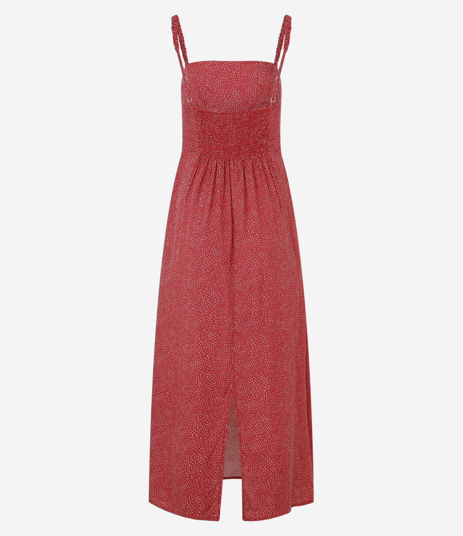 Vestido Reto em Viscose com Lastex e Estampa Poá Vermelho 5