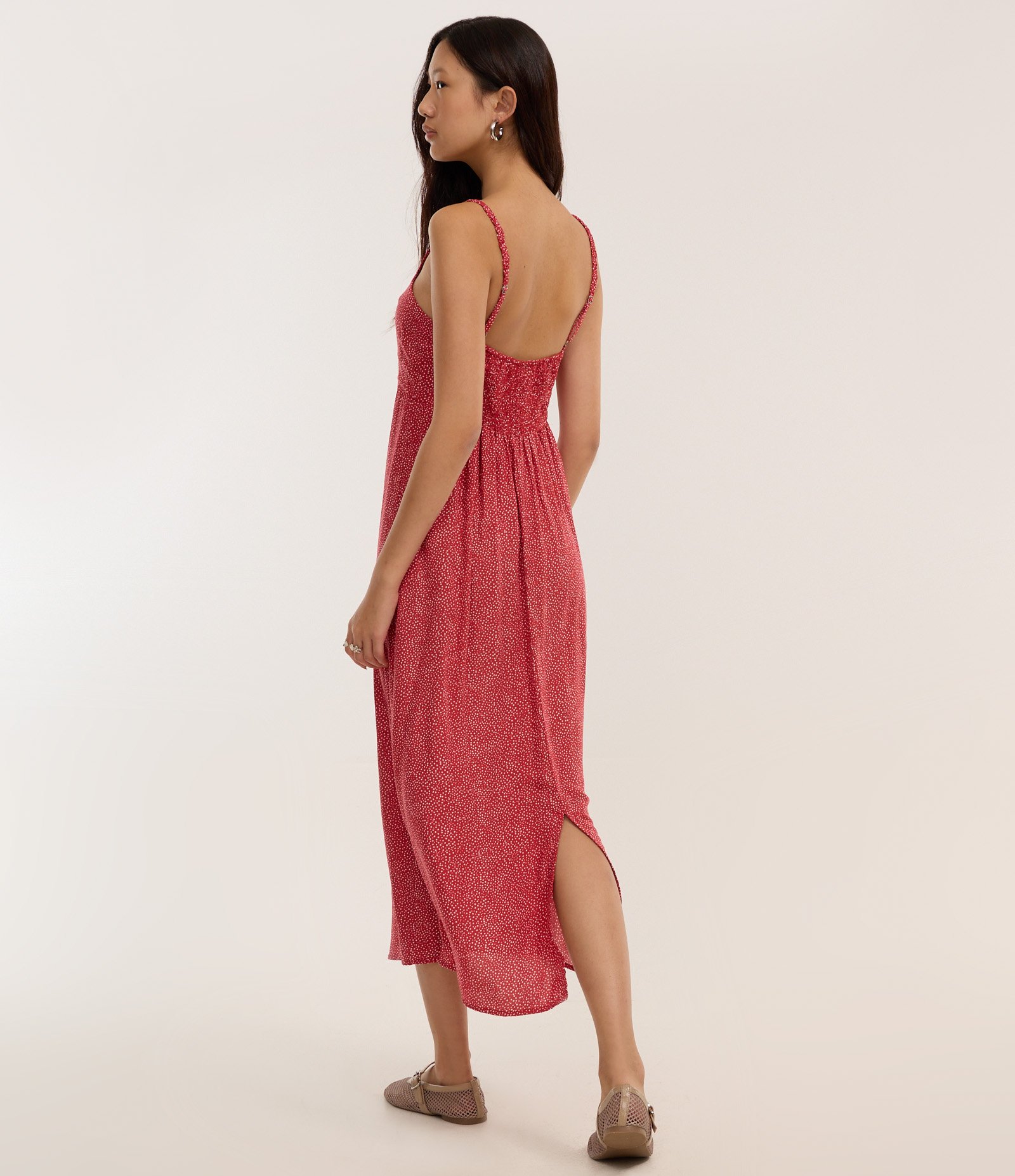 Vestido Reto em Viscose com Lastex e Estampa Poá Vermelho 3