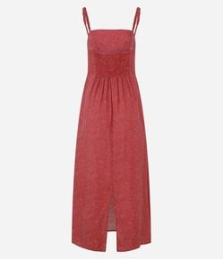 Vestido Reto em Viscose com Lastex e Estampa Poá