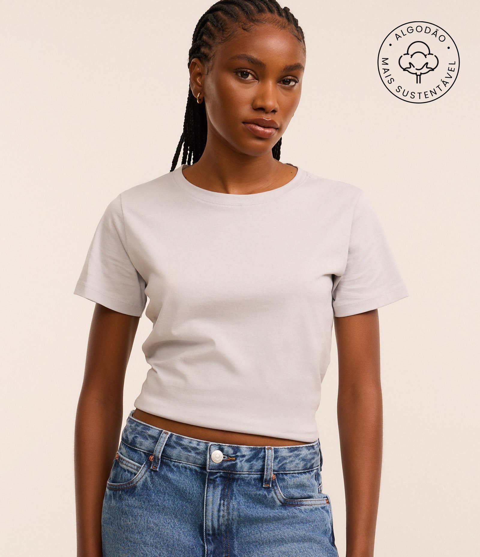 Camiseta Básica em Algodão com Manga Curta Cinza 1